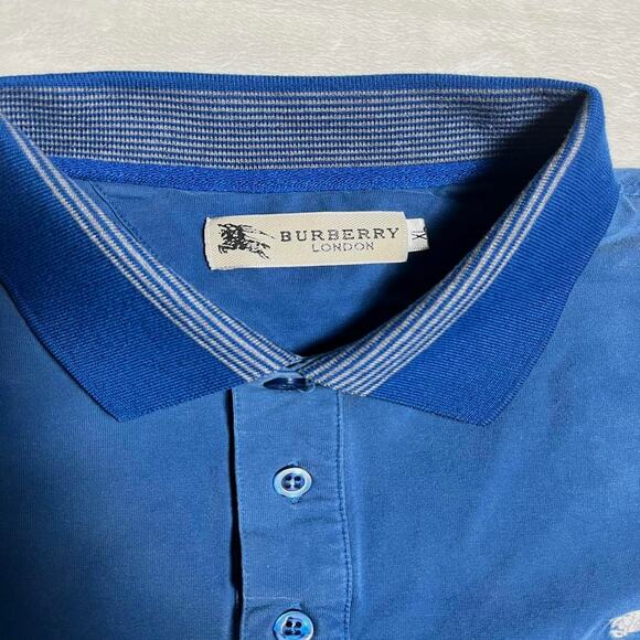 VTG Burberry London Sport Polo Men's M Fit Blue Smooth Stretch Cotton Lycra Luxe - Picture 3 of 9